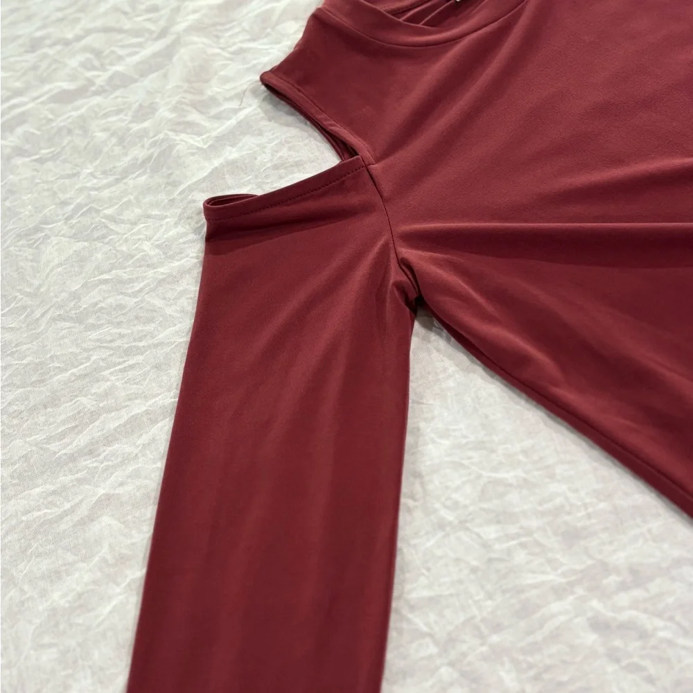 Michael Kors Red Maroon Long Sleeve Cold Shoulder Top Women XS